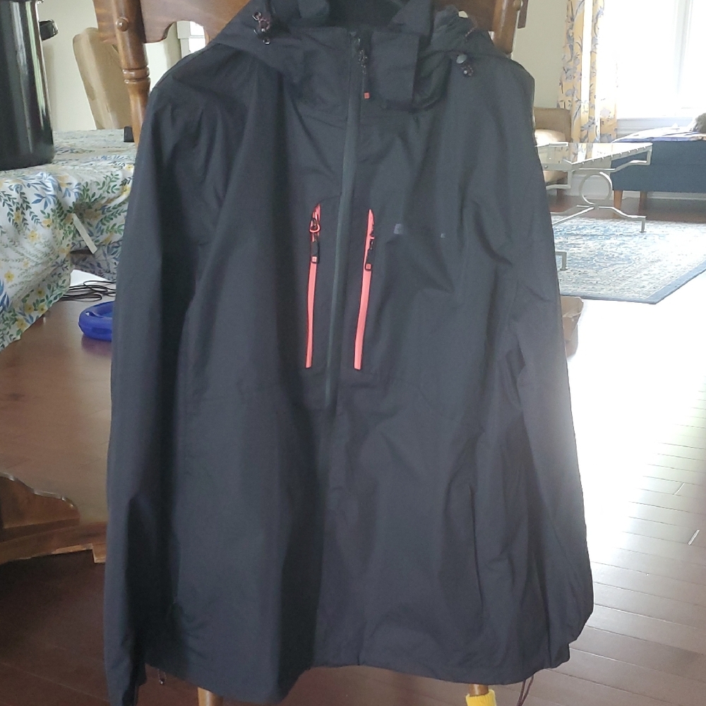 Women's Black Raincoat with Red Zipper Accents
